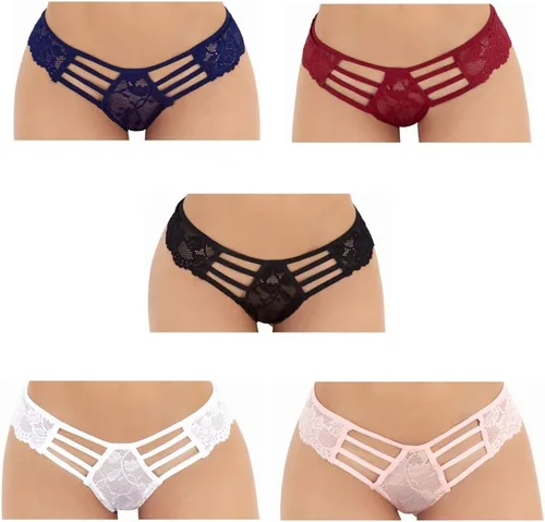 Vista 5 de Besame Tanga de encaje para mujer, ropa interior de licra y elastano, paquete de 5