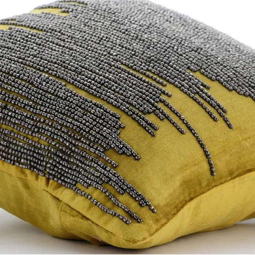 Vista 6 de The HomeCentric Fundas de almohada, 12 x 12 pulgadas, cuadradas, decorativas, fundas de almohada de terciopelo Chartreuse con cuentas grises