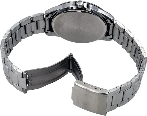 Vista 2 de Casio MTP-V005D-1B4 Reloj analógico estándar de acero inoxidable con números de esfera negra para hombre, Reloj analógico, movimiento de cuarzo