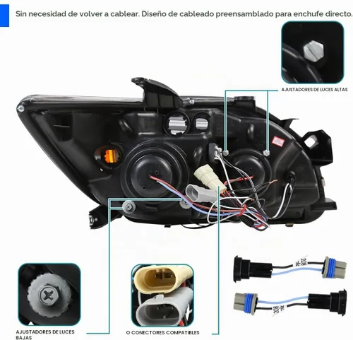 Vista 4 de SPEC-D TUNING Faros Proyectores de Doble Halo Negro Azabache con Lámparas LED Compatibles con Scion tC 2005-2010, Par de Faros Izquierdo + Derecho
