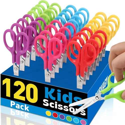 Vista 10 de BURVAGY Paquete de 60 tijeras para niños pequeños de 5 pulgadas, cuchillas afiladas de acero inoxidable, tijeras de agarre cómodo para niños, papel