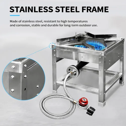 Vista 6 de Quemador de propano único de acero inoxidable - Cocina de gas para exteriores con regulador de 20 PSI, estufa de propano portátil de alta potencia