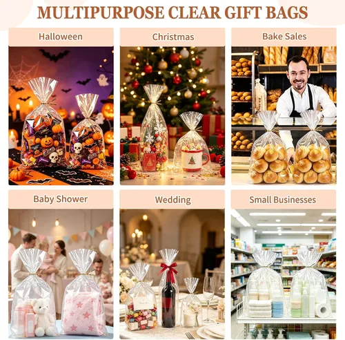 Vista 7 de QOIUSO Bolsas de regalo de celofán de 7 x 12 pulgadas, paquete de 50 bolsas 7" x 12"-50 piezas