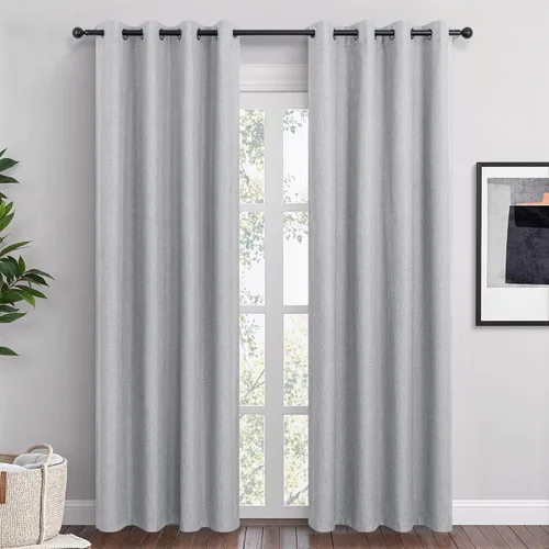 Vista 8 de Cortinas opacas cortas de lino pequeñas de 54 pulgadas de largo, juego de 2 paneles para dormitorio, sala de estar, con ojales, 100% opacas de lino