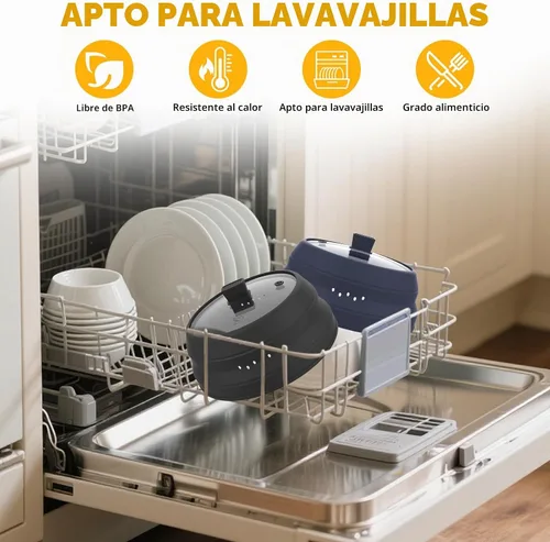Vista 5 de Cubierta alta para salpicaduras de microondas, tapa protectora de vidrio de 5.8 pulgadas de altura con silicona plegable para plato de olla de Negro