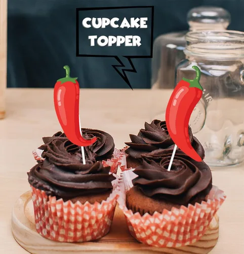 Vista 5 de Decoración tradicional para cupcakes de chile con purpurina roja, 18 piezas, decoración temática de comida mexicana, suministros de decoración