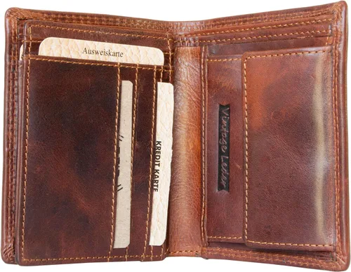 Vista 2 de Billetera de cuero genuino durable esmaltado marrón para hombre Bullburry con RFID protección de datos