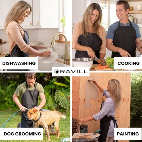 Vista 4 de Ravill Delantal impermeable para hombres y mujeres, delantales de trabajo multiusos de 35 pulgadas para lavavajillas, aseo de perros, limpieza