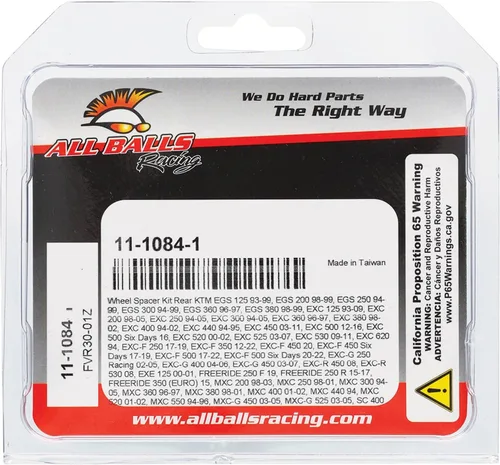 Vista 4 de All Balls Kit espaciador de rueda de carreras para KTM SX 125 EXC 125 250 300 1993-2023