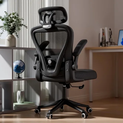 Vista 9 de SeekFancy Silla de oficina ergonómica M903, silla de escritorio para computadora con ruedas, silla de oficina de malla con respaldo alto con soporte