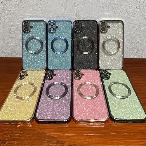 Vista 6 de Hython para iPhone 16 Funda con chispas brillantes, fundas transparentes magnéticas con protector de lente de cámara [Compatible con MagSafe]
