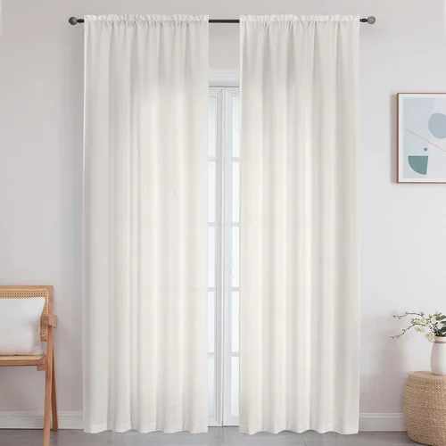 Vista 31 de Cortinas de lino para dormitorio y sala de estar de 96 pulgadas de largo, juego de 2 paneles, con bolsillo para cortinero, filtrado de luz, textura