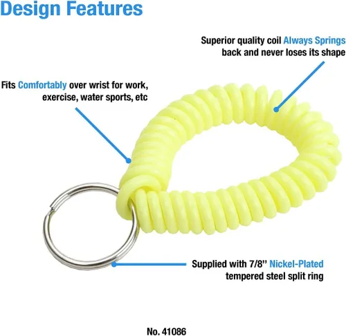 Vista 14 de Lucky Line - Resorte de muñeca en espiral de 2 pulgadas de diámetro con llavero de acero, multicolor, pulsera flexible para muñeca, se estira hasta