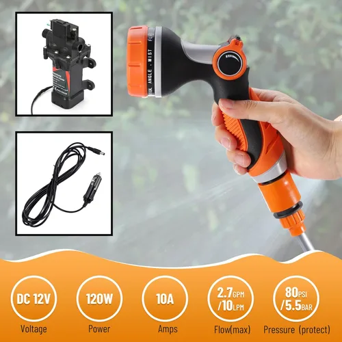 Vista 2 de Bomba de lavado a presión eléctrica inteligente portátil de 120 W, 80 PSI, 12 V, potente kit de lavado de presión portátil para el hogar, coche