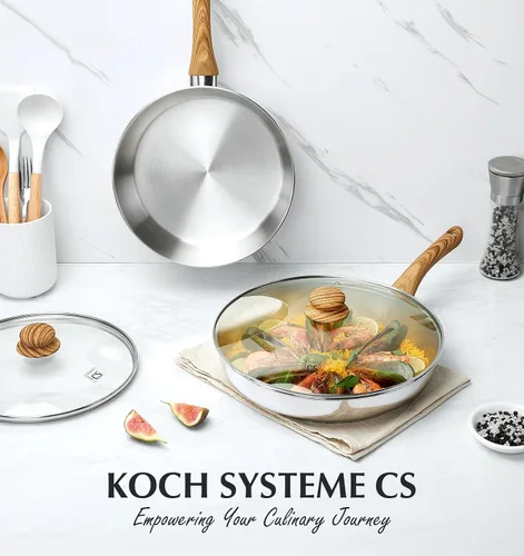 Vista 7 de KOCH SYSTEME CS Juego de sartenes de acero inoxidable con tapa, sartenes de acero inoxidable de 8" y 10" y 12" con mango resistente al calor, juego
