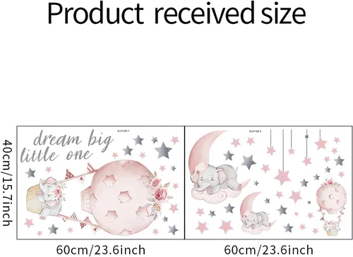 Vista 7 de Adhesivo de pared grande con diseño de elefante y elefante rosa durmiendo, sacinora Moon and Stars, vinilo extraíble para niños, guardería