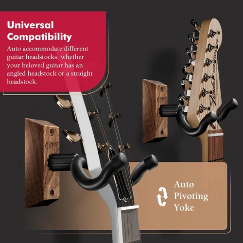 Vista 2 de Percha de pared para guitarra, paquete de 2 unidades Nuez Negra 2 Pack