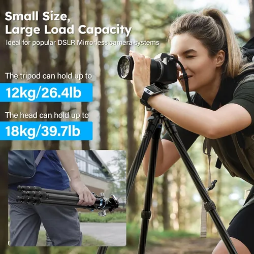 Vista 7 de SIRUI Trípode de viaje de fibra de carbono de 50.2", trípode compacto para cámara profesional con cabeza de bola de perfil bajo, sistema