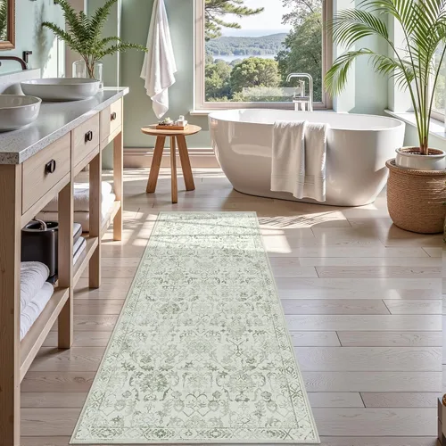 Vista 30 de Alfombra de área pequeña de 2 x 3 pulgadas, color beige, para entrada, baño, cocina, antideslizante, de pelo bajo, lavable, moderna alfombra bohemia