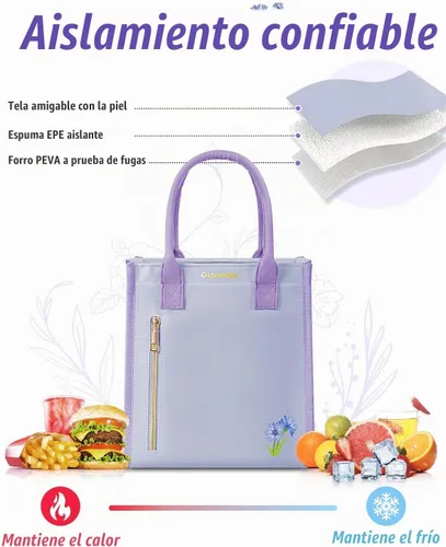 Vista 5 de Lonchera para mujer y niñas - Aislada, a prueba de fugas, impermeable, ligera, reutilizable, enfriadora para el trabajo, picnic - De vuelta a
