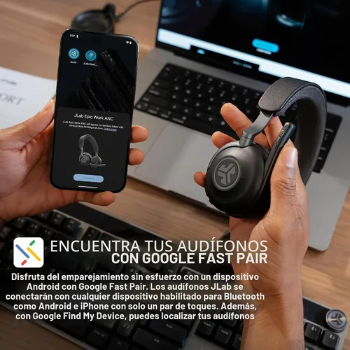 Vista 4 de JLab Epic Work Auriculares inalámbricos con micrófono, cancelación inteligente de ruido activa, centro de carga, más de 90 horas de reproducción