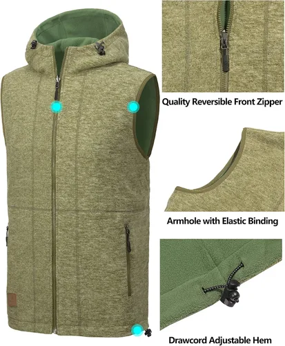 Vista 29 de Little Donkey Andy Chaleco de forro polar reversible para hombre, ligero, cálido, sin mangas, con capucha, para senderismo, caminar, viajar