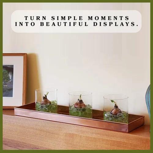 Vista 6 de Bandeja rectangular de acero inoxidable chapado en cobre de 20 pulgadas, soporte para suculentas, decoración moderna de granja para el hogar