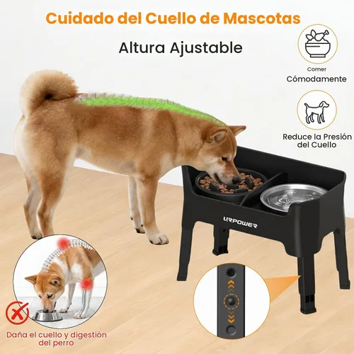 Vista 3 de URPOWER Cuencos elevados para perros pequeños, soporte elevado 3 en 1 Negro