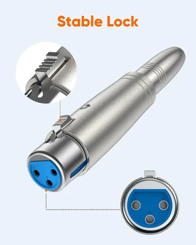 Vista 3 de XLR 3 Pin hembra a 1/4" 0.250 in hembra adaptador de enchufe 1/4 pulgadas TRS a XLR Para micrófono, mezclador, altavoz, amplificador, estudio