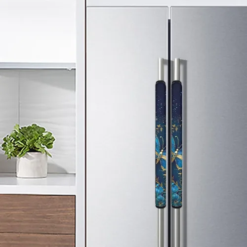 Vista 3 de DISNIMO Juego de 2 fundas para manijas de puerta de refrigerador con diseño floral de mariposa azul, protector de decoración de electrodomésticos