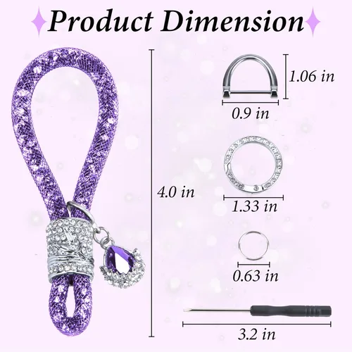 Vista 2 de Crystal Bling Car Keychain, Car Key Chain Glitter Key Ring, Rhinestone Keychain Ring Strap