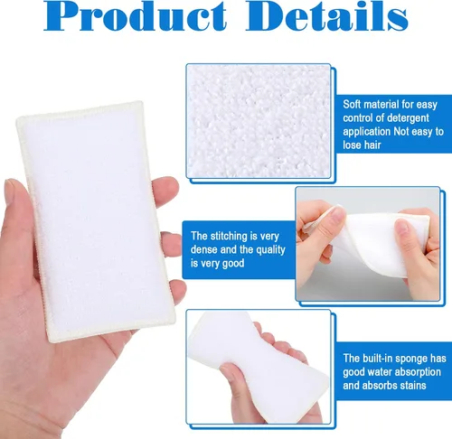 Vista 4 de Esponja de limpieza interior de 12 piezas para cuero, plástico, microfibra para el hogar, kit de limpieza de platos de doble cara, color blanco