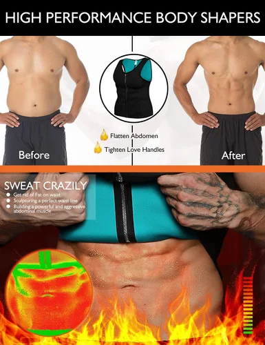 Vista 3 de Chaleco de sauna para hombre, entrenador de cintura, moldeador de cuerpo, neopreno caliente, deporte, fitness, gimnasio, entrenamiento, camiseta sin