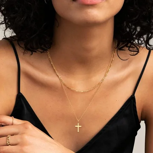 Vista 2 de Aisansty Gargantilla en capas con dije de barra de disco, hecha a mano, chapado en oro de 14 quilates, delicado collar de perlas satélite, collar