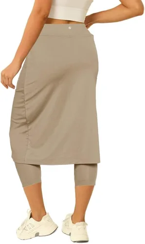 Vista 2 de Aurgelmir Falda de tenis para mujer con leggings capri, faldas de golf de longitud hasta la rodilla, faldas atléticas largas para mujer con bolsillos