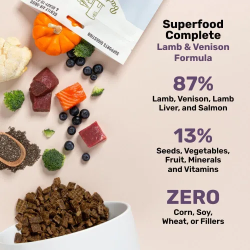 Vista 2 de BADLANDS RANCH por Katherine Heigl – Comida para perros de cordero y venado completa secada al aire con superalimentos – Alto contenido en proteínas