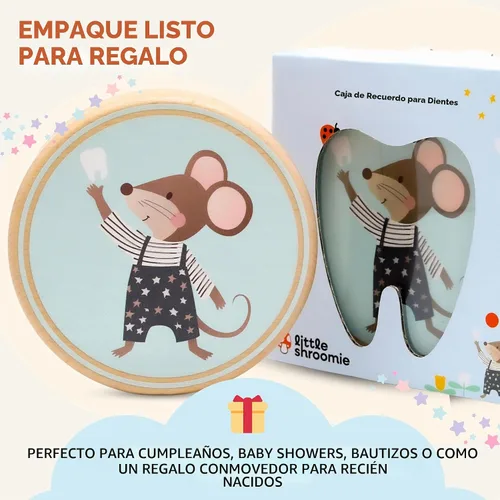 Vista 6 de Caja de recuerdo de dientes de bebé – Soporte de madera de haya y cápsula de memoria para primer diente, rizo y cordón umbilical – Registro de Azul
