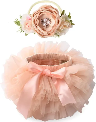 Vista 8 de Tutu.kk Falda tutú para niña pequeña con funda para pañales, vestido de tutú suave para bebé de 0 a 36 meses con diadema de flores 1-Beansand