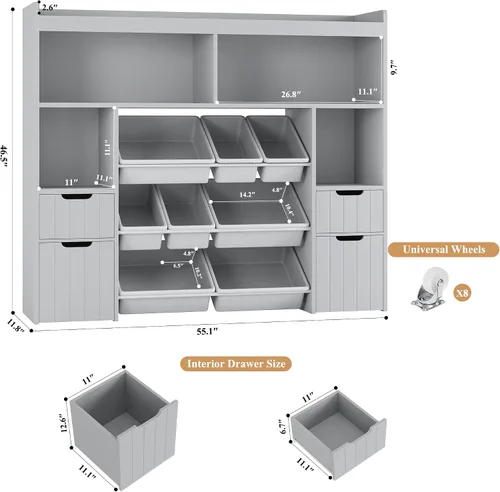 Vista 3 de HORSTORS Organizador de almacenamiento de juguetes de 55 pulgadas de ancho con cajones, caja grande de almacenamiento de juguetes para niños