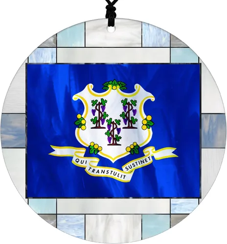 Vista 54 de Adorno navideño de Alabama – Efecto de diseño de vitrales de imitación con bandera estatal – Decoración de disco acrílico colgante 2026 para árbol