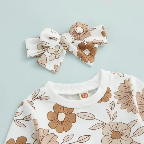 Vista 5 de AEEMCEM Conjunto de sudadera de manga larga con diseño floral de calabaza y diadema para bebé niña