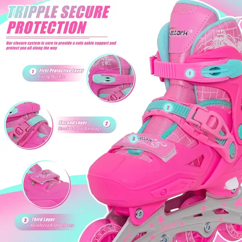 Vista 4 de Patines en línea Nattork para niñas y niños, patines ajustables con ruedas iluminadas en 4 tallas, patines iluminados para principiantes para niños