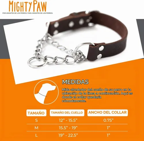 Vista 5 de Collar Martingala para Perros Mighty Paw - Diseño Anti-Tirón - Cadena de Acero Inoxidable - Entrenamiento Limitado con Correa de Cincha - Collar