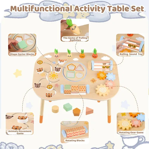 Vista 3 de Mesa de actividades de madera Centro de actividades para bebés Montessori