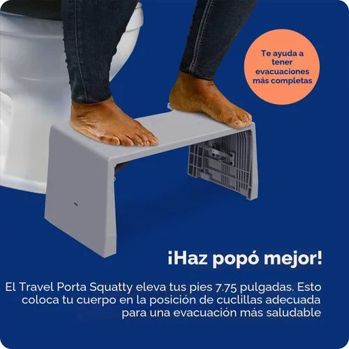 Vista 4 de Squatty Potty Porta Traveler Taburete plegable de inodoro para viajes, 7" de altura, gris Portable Footrest for Squatting, Improved Digestion &