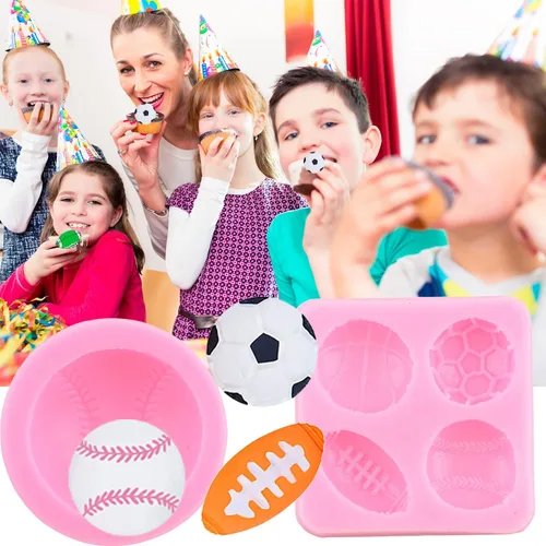 Vista 3 de ZiXiang Moldes de silicona para béisbol, bate de béisbol, guante, sombrero, fondant, baloncesto, fútbol, rugby, chocolate para decoración
