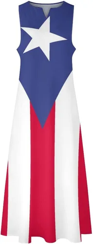 Vista 4 de Vestido largo con bandera de Puerto Rico para mujer, vestido suelto casual de verano, vestido largo de manga corta para niñas, faldas de moda