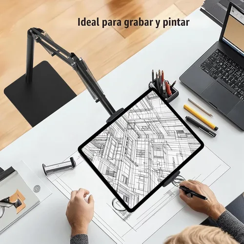 Vista 4 de Lucky Trip Soporte de suelo para tablet con base estable de doble resistencia que nunca se vuelca, altura ajustable, giratoria, soporte