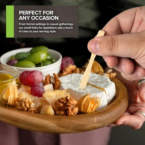 Vista 7 de 200 tenedores de aperitivo de bambú, tenedor desechable de bambú de 3.5" para charcutería, mini tenedores para aperitivos, tenedores de cóctel