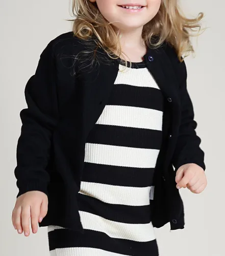 Vista 4 de GSVIBK - Suéter tipo cárdigan de manga larga de algodón para niños, con botones, suéter de cuello redondo para niñas, suéter para uniforme Negro